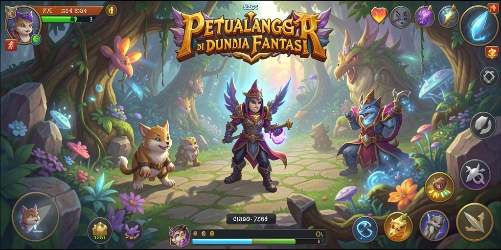 Tangkapan layar menampilkan pemain menjelajahi lingkungan fantastis dalam game petualangan.