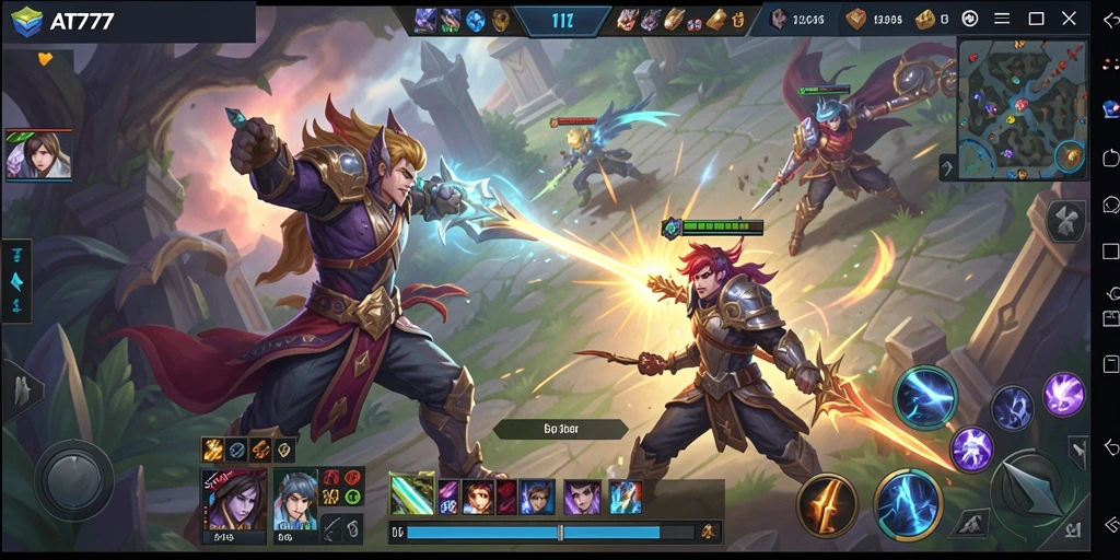 Screenshot gameplay AT777 yang menampilkan pertempuran tim yang seru.