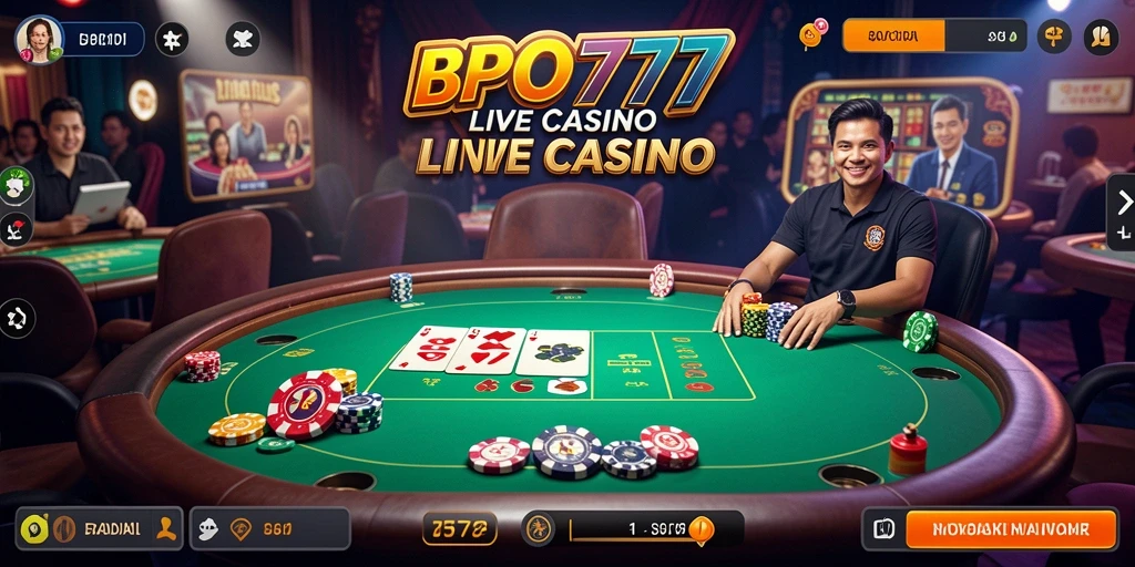 Screenshot BPO777 menampilkan dealer langsung dalam permainan Live Casino yang seru.