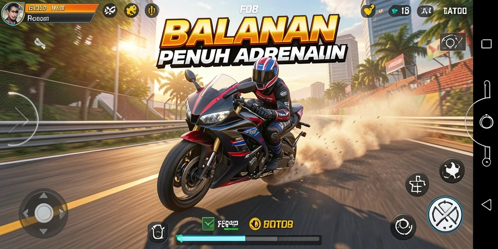 Screenshot FO8 menampilkan aksi balapan motor yang intens dan grafis yang memukau.
