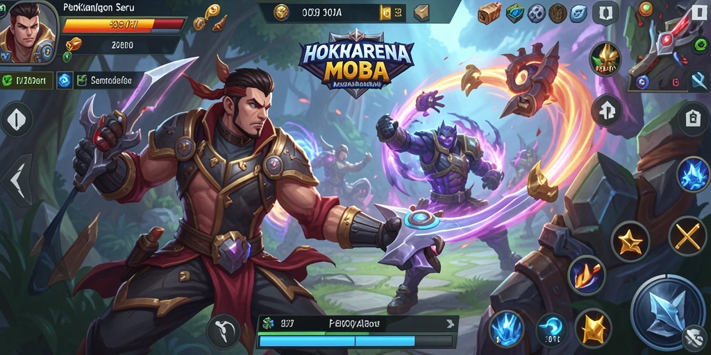 Tampilan permainan MOBA yang menegangkan dan grafis berkualitas tinggi.