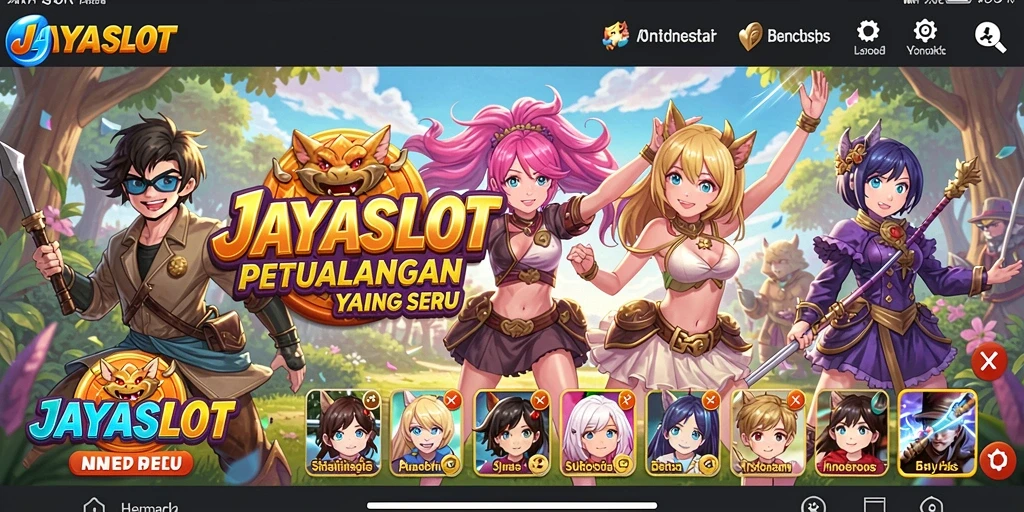 Tangkapan layar gameplay JAYASLOT dengan karakter anime yang dinamis.