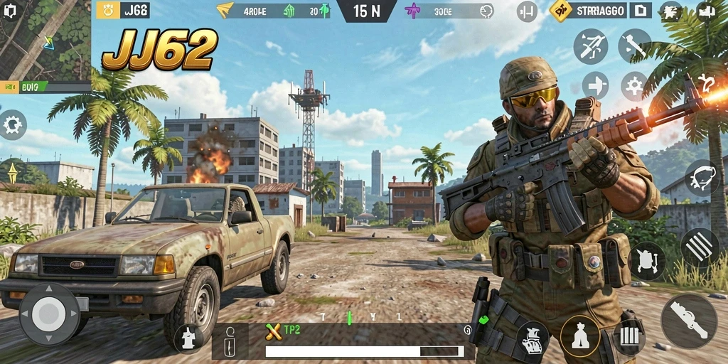 Tangkapan layar menunjukkan aksi seru gameplay JJ62 dalam mode TPS.