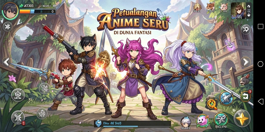 Screenshot gameplay JKT303 menampilkan pertarungan karakter Anime yang dinamis.