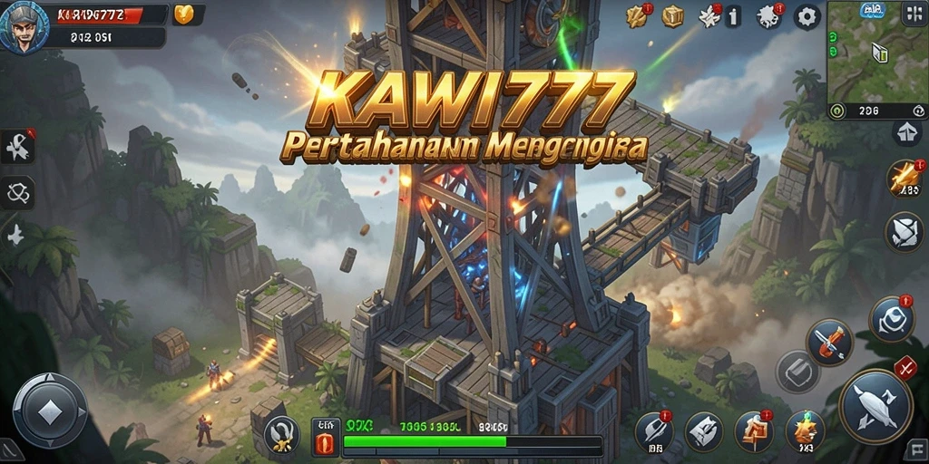 Tampilan gameplay KAWI777 yang intens dalam mempertahankan menara.