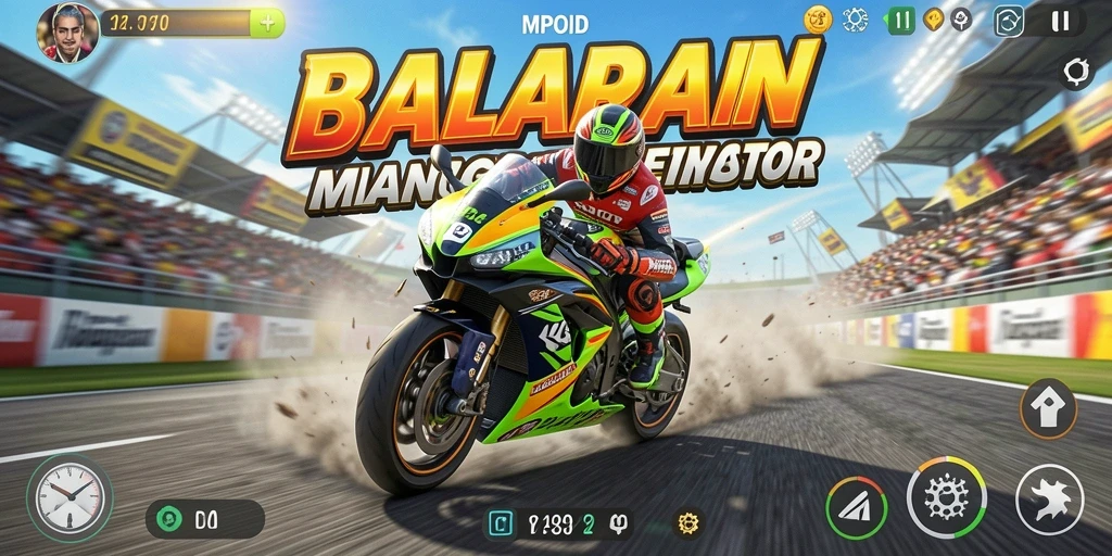 Gameplay mendebarkan dengan motor balap yang cepat dan lintasan menantang.