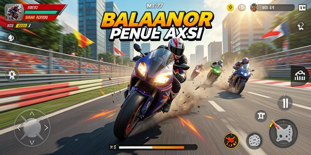 Screenshot menampilkan aksi balapan motor yang mendebarkan di berbagai trek.