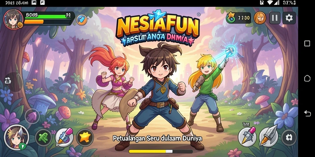 Tangkapan layar utama dari NESIAFUN menampilkan aksi seru dalam dunia Anime.