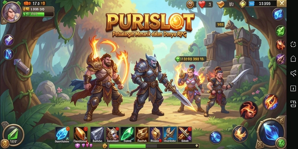 Screenshot gameplay PURISLOT menampilkan pertarungan epik dalam dunia RPG.