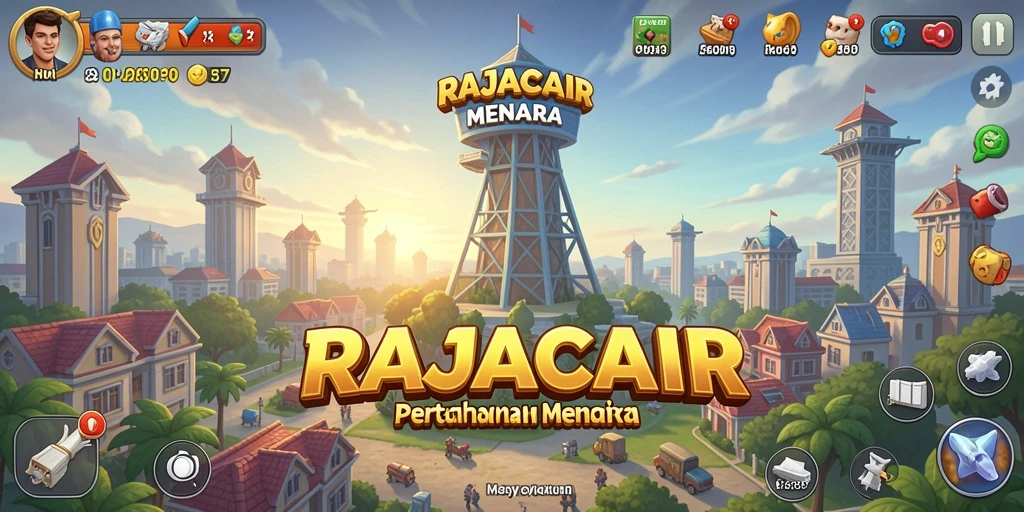 Screenshot menunjukkan gameplay menara yang intens dan strategi di RAJACAIR.
