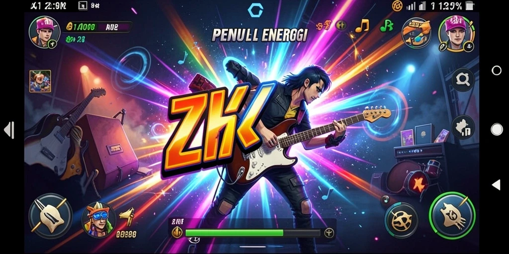 Screenshot utama ZK7 menunjukkan pemain sedang menikmati gameplay musik.